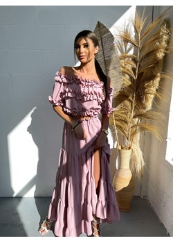 dwuczęściowy komplet letni sukienka hiszpanka flamenco - spódnica maxi + top by mielczarkowski polski produkt -  brudny róż ze sklepu STYLOWO w kategorii Sukienki - zdjęcie 159732688
