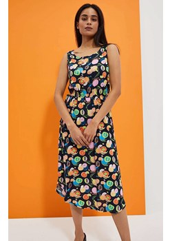 Wzorzysta sukienka midi z wiskozy 4057, Kolor granatowy-wzór, Rozmiar S, Moodo ze sklepu Primodo w kategorii Sukienki - zdjęcie 160040486