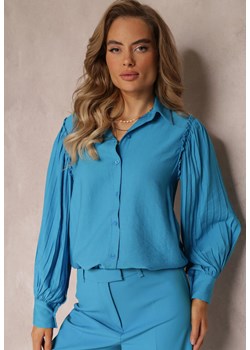 Niebieska Koszula z Ozdobnymi Rękawami z Plisowanej Tkaniny Zemona ze sklepu Renee odzież w kategorii Koszule damskie - zdjęcie 160045885
