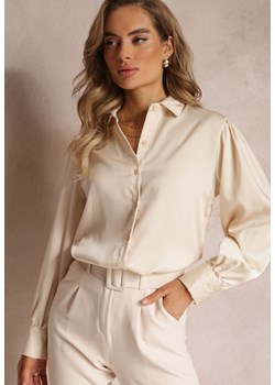 Beżowa Zapinana Koszula z Długim Rękawem Lassai ze sklepu Renee odzież w kategorii Koszule damskie - zdjęcie 160045948
