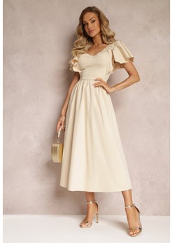 Beżowa Taliowana Sukienka Maxi z Falbanami Giftis ze sklepu Renee odzież w kategorii Sukienki - zdjęcie 160045959