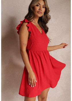 Czerwona Mini Sukienka z Odkrytymi Plecami Wykonana z Tkaniny Plumeti Telmolio ze sklepu Renee odzież w kategorii Sukienki - zdjęcie 160045968