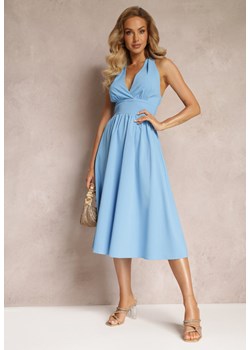 Niebieska Rozkloszowana Sukienka Midi z Wiązaniem na Szyi Phinadi ze sklepu Renee odzież w kategorii Sukienki - zdjęcie 160046018