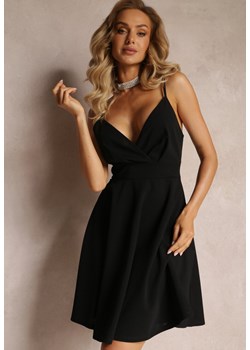 Czarna Mini Sukienka na Regulowanych Ramiączkach o Rozkloszowanym Fasonie Feimme ze sklepu Renee odzież w kategorii Sukienki - zdjęcie 160046038