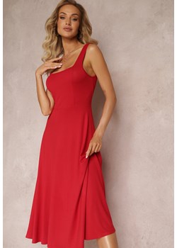 Czerwona Midi Sukienka o Rozkloszowanym Fasonie na Szerokich Ramiączkach z Okrągłym Dekoltem Oversoul ze sklepu Renee odzież w kategorii Sukienki - zdjęcie 160046048