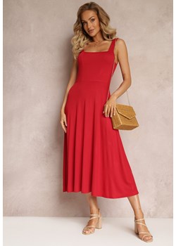 Czerwona Midi Sukienka o Rozkloszowanym Fasonie na Szerokich Ramiączkach z Okrągłym Dekoltem Oversoul ze sklepu Renee odzież w kategorii Sukienki - zdjęcie 160046049
