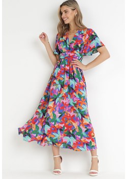 Różowo-Niebieska Rozkloszowana Sukienka Maxi w Kwiatowy Print Ilviza ze sklepu Born2be Odzież w kategorii Sukienki - zdjęcie 160047489