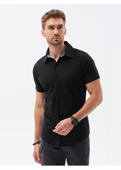 Koszula męska dzianinowa z krótkim rękawem - czarna V4 K541 ze sklepu ombre w kategorii Koszule męskie - zdjęcie 160051427