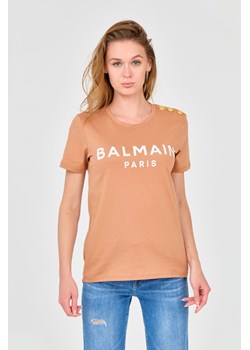 BALMAIN - Brązowy t-shirt ze sklepu outfit.pl w kategorii Bluzki damskie - zdjęcie 160056819