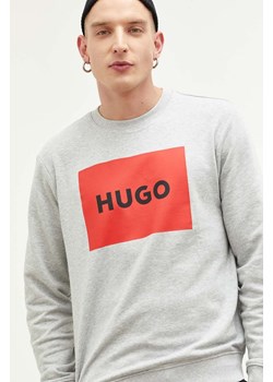 HUGO bluza bawełniana męska kolor szary z nadrukiem ze sklepu ANSWEAR.com w kategorii Bluzy męskie - zdjęcie 160058199