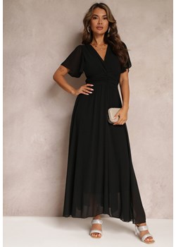 Czarna Rozkloszowana Sukienka z Kopertowym Dekoltem Obillis ze sklepu Renee odzież w kategorii Sukienki - zdjęcie 160067026