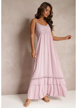 Różowa Rozkloszowana Sukienka Maxi na Cienkich Ramiączkach z Koronkowymi Wstawkami Tilo ze sklepu Renee odzież w kategorii Sukienki - zdjęcie 160067228