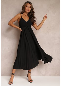 Czarna Sukienka Midi z Wiskozy i Wiązaniem na Szyi Alleve ze sklepu Renee odzież w kategorii Sukienki - zdjęcie 160067338