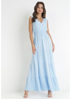 Niebieska Sukienka Maxi z Kopertowym Dekoltem i Gumką w Pasie Eiliana ze sklepu Born2be Odzież w kategorii Sukienki - zdjęcie 160072478