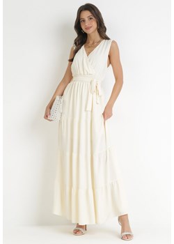Beżowa Sukienka Maxi z Kopertowym Dekoltem i Gumką w Pasie Eiliana ze sklepu Born2be Odzież w kategorii Sukienki - zdjęcie 160077656