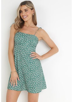 Zielona Sukienka Mini z Wiązanymi Ramiączkami i Kwadratowym Dekoltem Sanettia ze sklepu Born2be Odzież w kategorii Sukienki - zdjęcie 160077856