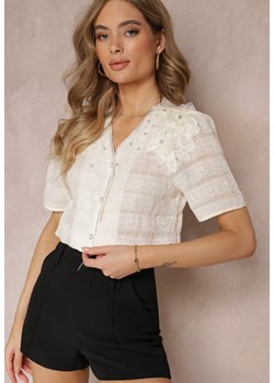 Beżowa Koszula Bluzka z Koronką i Falbankami Engelli ze sklepu Renee odzież w kategorii Bluzki damskie - zdjęcie 160077897