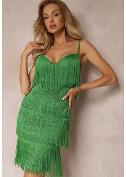Zielona Dopasowana Sukienka z Frędzlami i Regulowanymi Ramiączkami Losani ze sklepu Renee odzież w kategorii Sukienki - zdjęcie 160077907