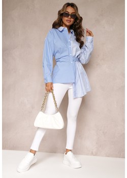 Niebieska Koszula Wiązana w Talii z Asymetrycznym Dołem w Paski Colle ze sklepu Renee odzież w kategorii Koszule damskie - zdjęcie 160077957