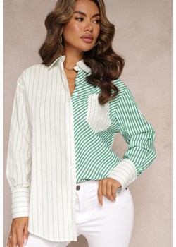 Zielono-Biała Koszula Oversize w Paski Issele ze sklepu Renee odzież w kategorii Koszule damskie - zdjęcie 160077966