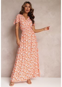 Pomarańczowa Rozkloszowana Sukienka z Wiskozy i Modnym Nadrukiem Vildei ze sklepu Renee odzież w kategorii Sukienki - zdjęcie 160078016