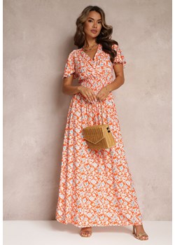 Pomarańczowa Rozkloszowana Sukienka z Wiskozy i Modnym Nadrukiem Vildei ze sklepu Renee odzież w kategorii Sukienki - zdjęcie 160078017