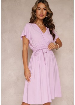 Fioletowa Rozkloszowana Sukienka Midi z Wiązanym Paskiem Elemia ze sklepu Renee odzież w kategorii Sukienki - zdjęcie 160078026