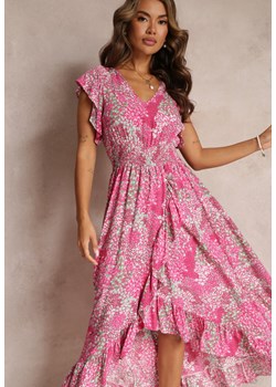 Fuksjowa Sukienka z Falbankami Gumką w Talii z Wiskozy Leth ze sklepu Renee odzież w kategorii Sukienki - zdjęcie 160078059