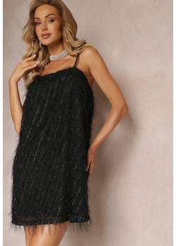 Czarna Koktajlowa Sukienka Mini z Cienkimi Piórkami Clotile ze sklepu Renee odzież w kategorii Sukienki - zdjęcie 160078086