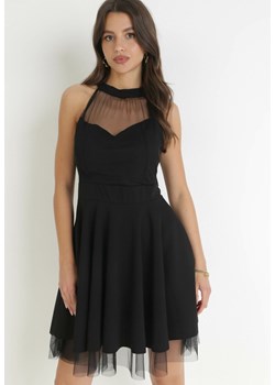 Czarna Rozkloszowana Sukienka Mini z Siateczką Philippina ze sklepu Born2be Odzież w kategorii Sukienki - zdjęcie 160081656
