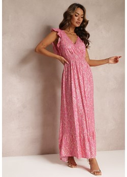 Ciemnoróżowa Sukienka Maxi z Metaliczną Aplikacją Wykonana z Wiskozy Akella ze sklepu Renee odzież w kategorii Sukienki - zdjęcie 160081756