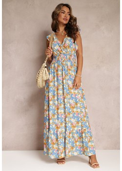 Niebieska Wiskozowa Rozkloszowana Sukienka z Gumką w Talii Jasa ze sklepu Renee odzież w kategorii Sukienki - zdjęcie 160081826