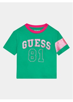 Guess T-Shirt J3YI07 K8HM4 Zielony Regular Fit ze sklepu MODIVO w kategorii Bluzki dziewczęce - zdjęcie 160087616