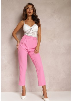 Różowe Spodnie Cygaretki z Guzikami i Gumką w Pasie Gelarine ze sklepu Renee odzież w kategorii Spodnie damskie - zdjęcie 160122749