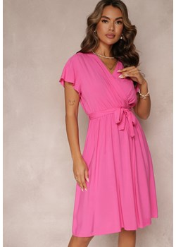 Fuksjowa Rozkloszowana Sukienka Midi z Wiązanym Paskiem Elemia ze sklepu Renee odzież w kategorii Sukienki - zdjęcie 160138358