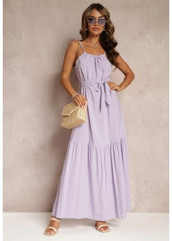 Fioletowa Rozkloszowana Sukienka na Ramiączkach z Wiązanym Paskiem Diadite ze sklepu Renee odzież w kategorii Sukienki - zdjęcie 160139855