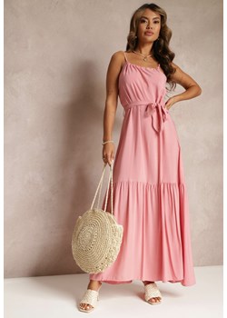 Różowa Rozkloszowana Sukienka na Ramiączkach z Wiązanym Paskiem Diadite ze sklepu Renee odzież w kategorii Sukienki - zdjęcie 160139857