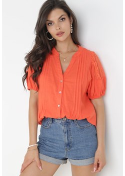 Pomarańczowa Koszula Bawełniana z Krótkim i Bufiastym Rękawem Miria ze sklepu Born2be Odzież w kategorii Koszule damskie - zdjęcie 160140748