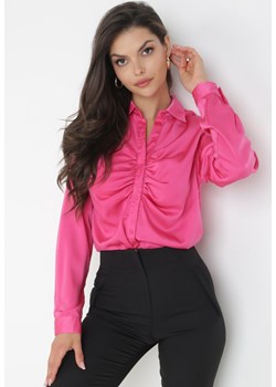 Różowa Satynowa Koszula z Marszczeniami Kosse ze sklepu Born2be Odzież w kategorii Koszule damskie - zdjęcie 160140826