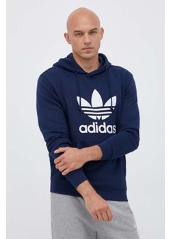adidas Originals bluza bawełniana męska kolor granatowy z kapturem z nadrukiem ze sklepu ANSWEAR.com w kategorii Bluzy męskie - zdjęcie 160146089