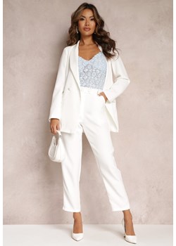 Białe Spodnie Cygaretki z Guzikami i Gumką w Pasie Gelarine ze sklepu Renee odzież w kategorii Spodnie damskie - zdjęcie 160203869