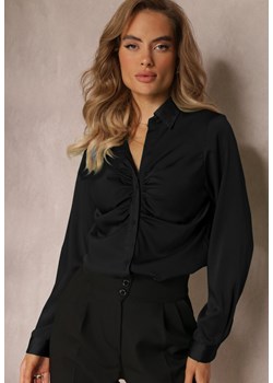Czarna Marszczona Elegancka Koszula z Satyny Kaldei ze sklepu Renee odzież w kategorii Koszule damskie - zdjęcie 160207547