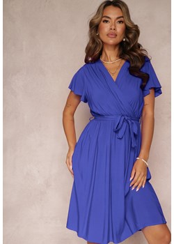 Granatowa Rozkloszowana Sukienka Midi z Wiązanym Paskiem Elemia ze sklepu Renee odzież w kategorii Sukienki - zdjęcie 160207559