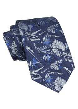 Klasyczny Krawat Męski - ALTIES - Ciemnoniebieski, Kwiaty KRALTS0888 ze sklepu JegoSzafa.pl w kategorii Krawaty - zdjęcie 160216738