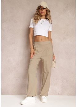 Ciemnobeżowe Szerokie Spodnie Bawełniane Zenra ze sklepu Renee odzież w kategorii Spodnie damskie - zdjęcie 160218946