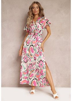 Różowa Kopertowa Sukienka Maxi z Gumką w Pasie i Elastycznym Paskiem Valerisa ze sklepu Renee odzież w kategorii Sukienki - zdjęcie 160219037