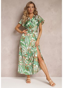Zielona Rozkloszowana Sukienka Maxi z Gumką w Talii i Materiałowym Paskiem Tivia ze sklepu Renee odzież w kategorii Sukienki - zdjęcie 160219057
