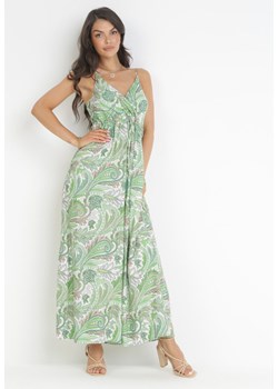 Zielona Sukienka na Ramiączkach z Kopertowym Dekoltem Eiliri ze sklepu Born2be Odzież w kategorii Sukienki - zdjęcie 160285788