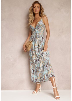 Jasnoniebieska Wiskozowa Sukienka Maxi z Głębokim Dekoltem i Gumką w Talii Gallandria ze sklepu Renee odzież w kategorii Sukienki - zdjęcie 160285876