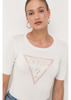 Guess t-shirt damski kolor beżowy ze sklepu ANSWEAR.com w kategorii Bluzki damskie - zdjęcie 160286739